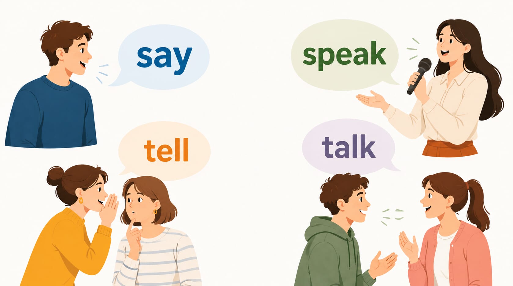 say、tell、speak、talk 怎麼分？英文「說」的四種用法解析