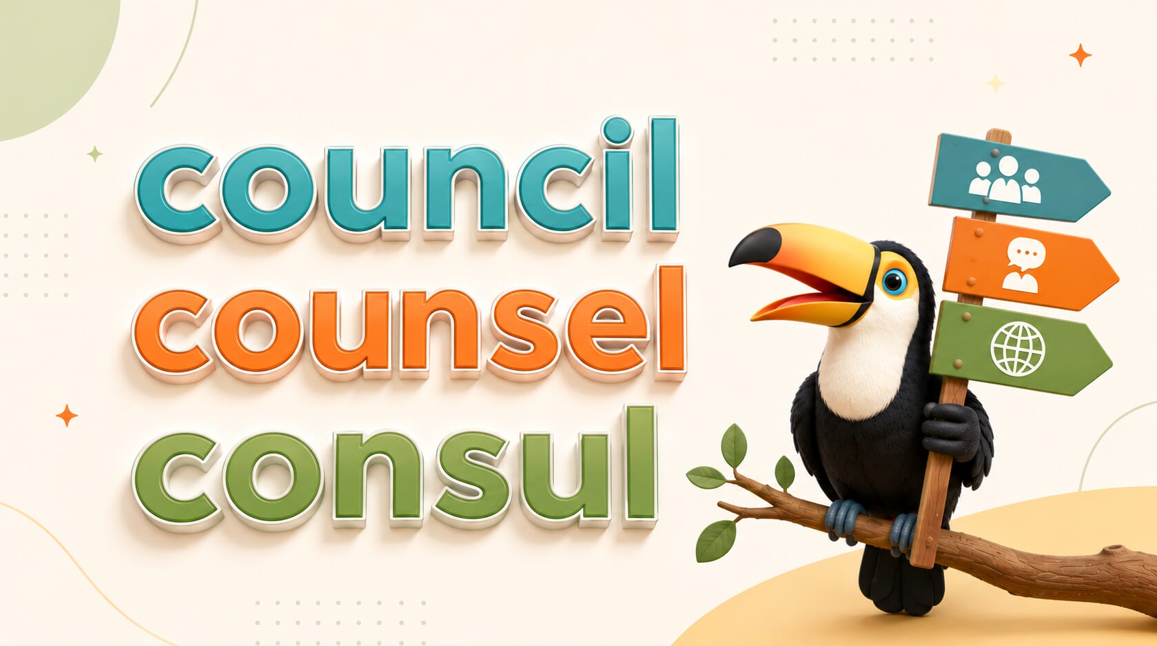 council、counsel、consul 有什麼不同？意思、用法與發音完整解析